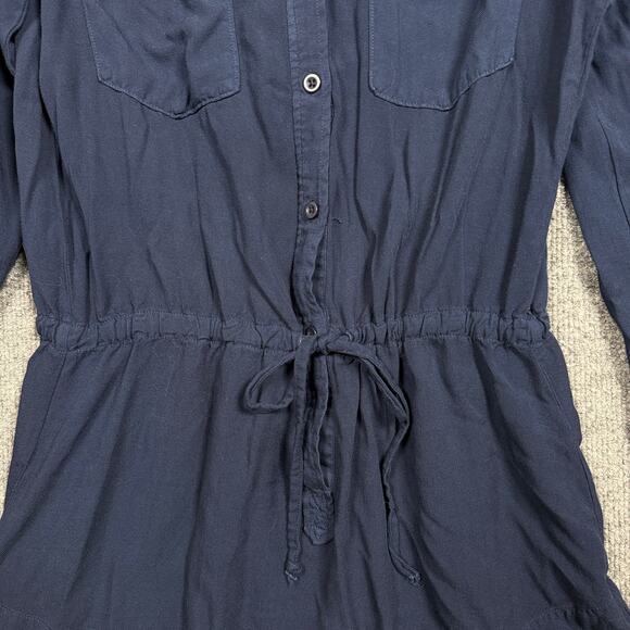 Cloth & Stone Medium Drawstring Romper Button Up Tunic Shirt Black Long Sleeves - Picture 4 of 8